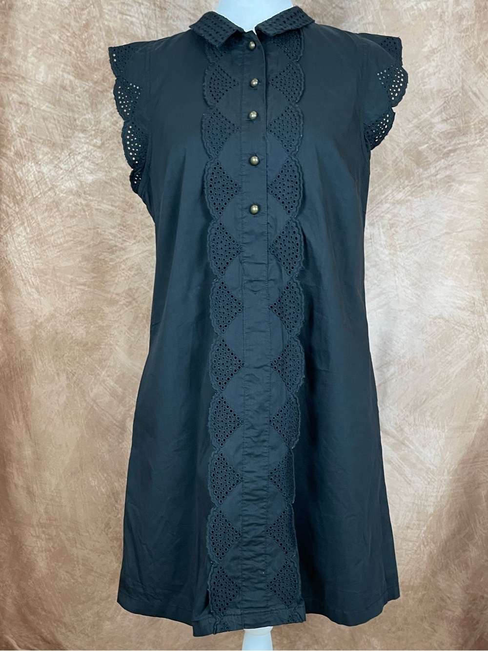 Anthro Dear Creatures Trinette Black Eyelet Mini Dress size Small
